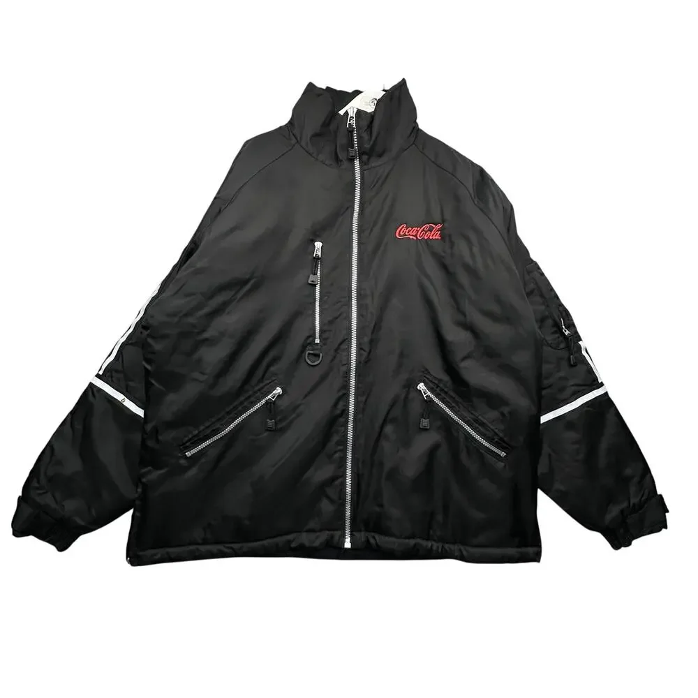 Vintage Tri-Mountain Coca Cola Nylon Quilt Lined Work Jacket Mens XL Reflective